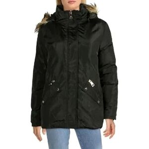 Adrienne Vittadini Down Parka Jacket Olive Faux Fur Trim Hood Quilted Zip Front